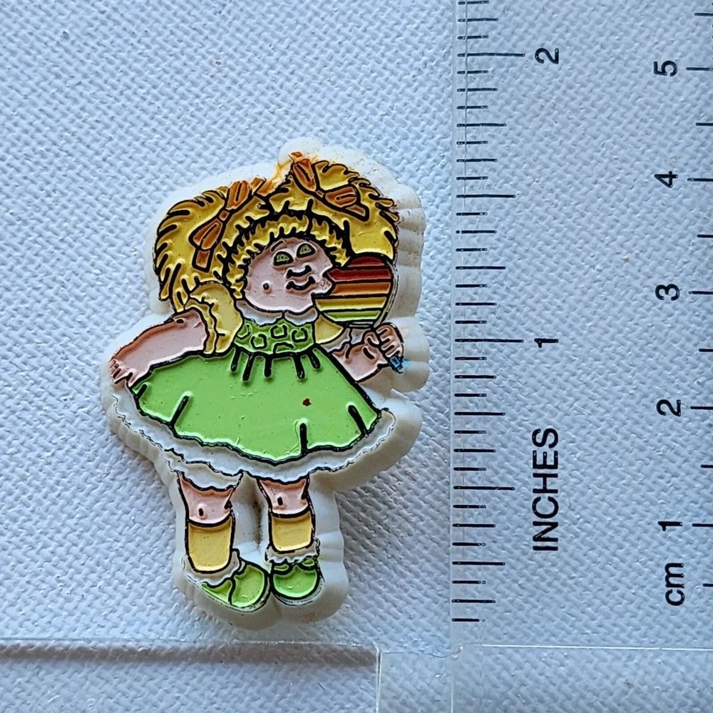Cabbage Patch Doll Rainbow Heart Hair Barrette Vintage 1983 Blonde Green Dress